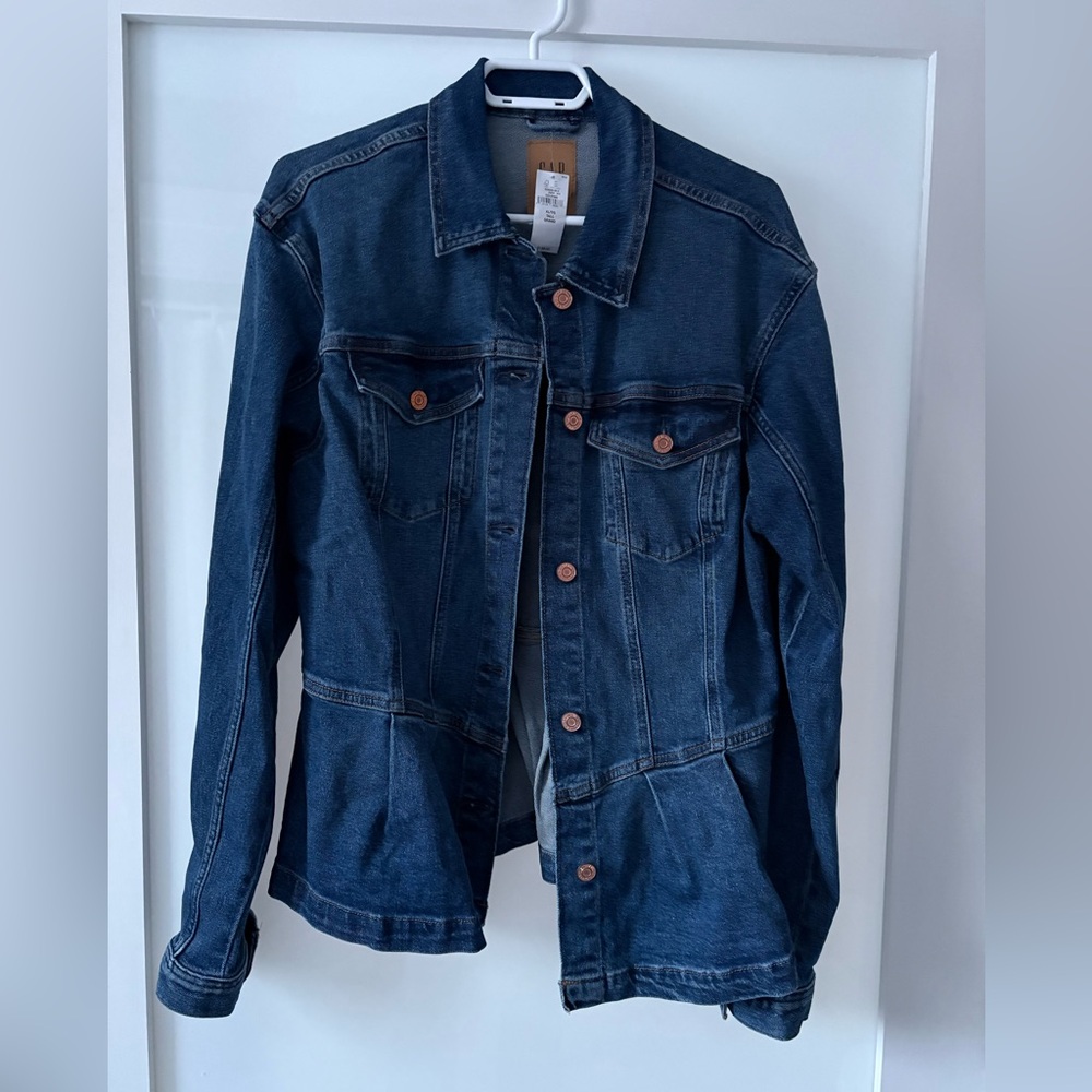 GAP Peplum Denim Jacket, Large Tall - Picture 2 of 4
